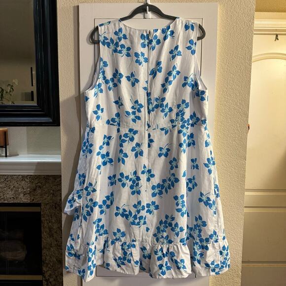 Draper James LINEN FAUX WRAP DRESS BLUE ORCHID Floral Size 18 - Picture 7 of 10